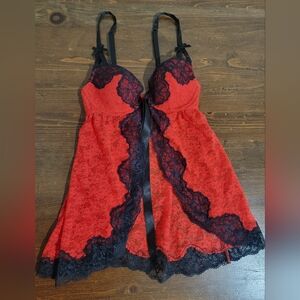 La Senza Red and Black Lace Lingerie Top